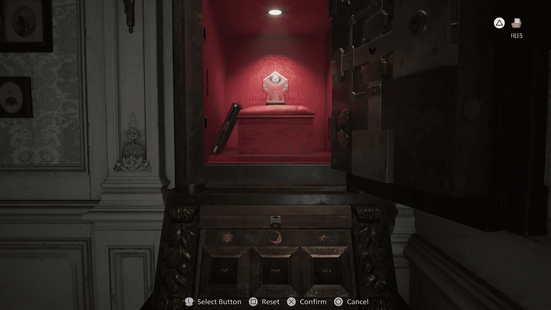 Resident Evil Requiem Moon Puzzle Box with Sun Moon Star symbols